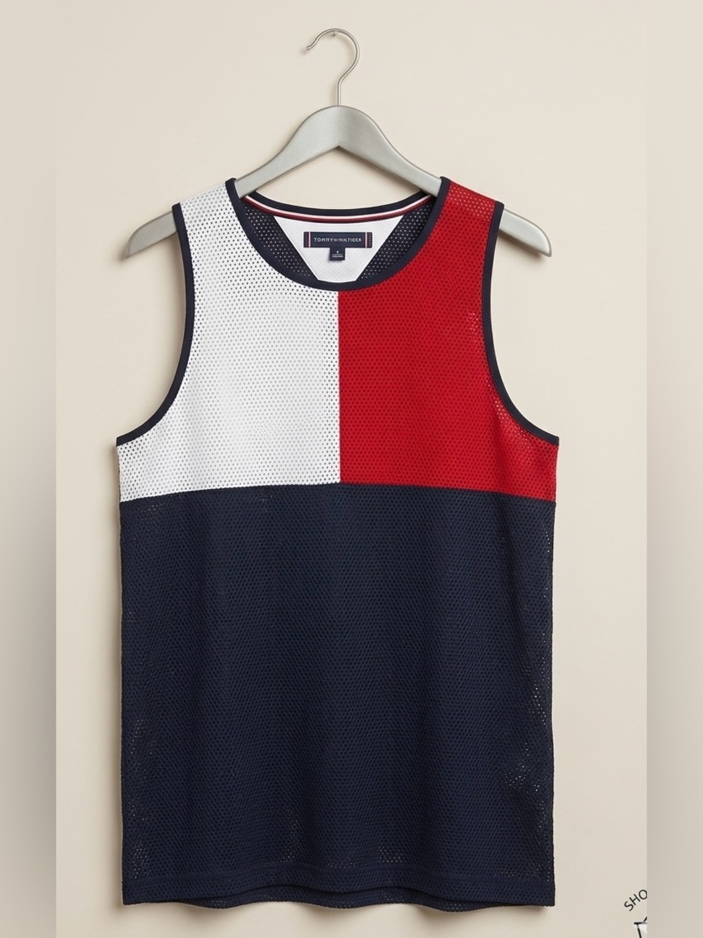 Tommy Hilfiger Y2K Colorblock Mesh Swim Tank - Navy/White/Red - size L/XL